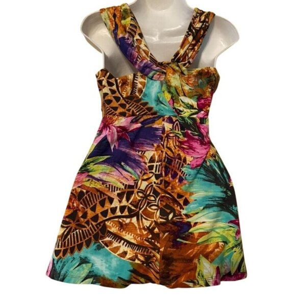 Boston Proper Multicolor Tropical Print Sleeveless Top With Twist Neck‎ & Draped - Picture 2 of 7